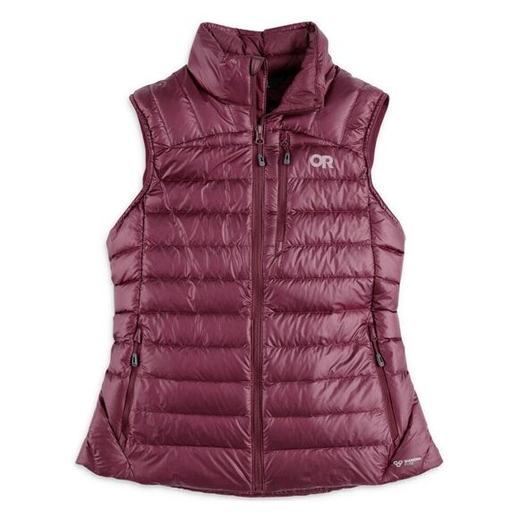 Outdoor Research Women’s Helium 800 Fill Down Vest in Kalamata Burgundy Red